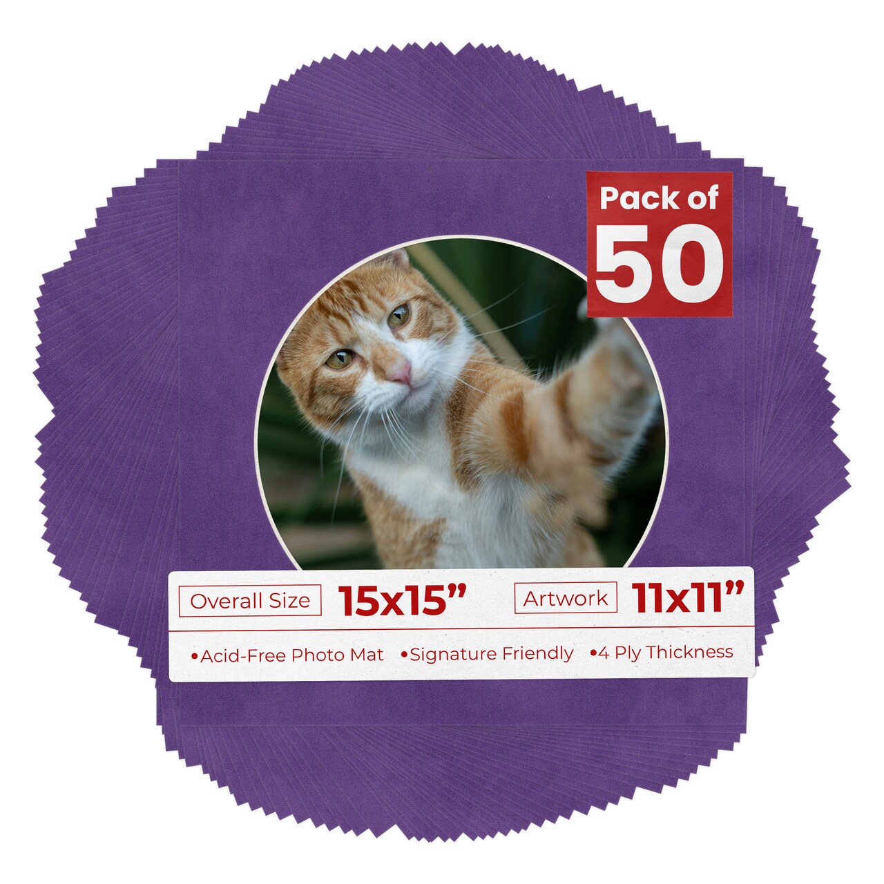 Purple Suede Mat Board for 15x15 Frames - Circle Opening for 11x11 Photos